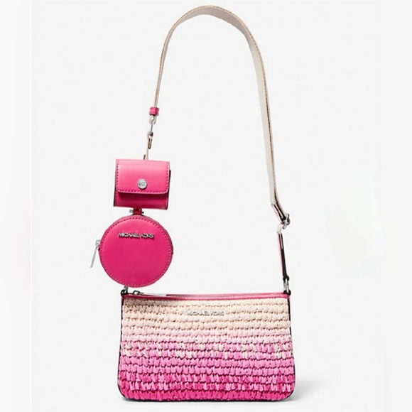 Michael Kors Jet Set Small Ombré Straw Crossbody Bag with Case for Air pods NEW - Picture 1 of 8
